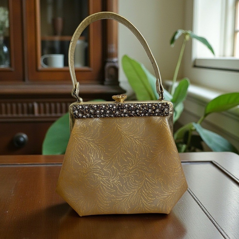 Vintage Gold Plastic Evening Satchel Clutch‎ Handbag with Ornate Clasp